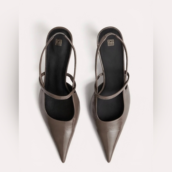 Toteme Shoes - Toteme Sharp Pointy Patent Strap Slingback Heel Pumps Taupe 50mm EU 38 7.5 8 NEW
